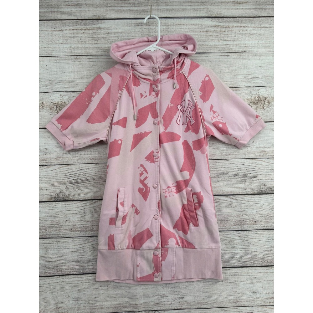 MLB New York Yankees Hoodie Womens 85 Pink Abstract Short Sleeve Snap Front